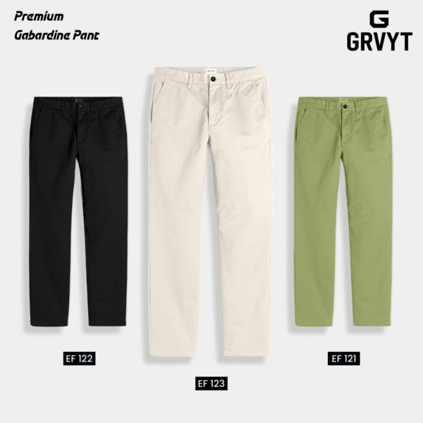 GRVYT Gabardine Pant- Combo of 3 - (Light Olive, Black & Cream) - EF121/122/123