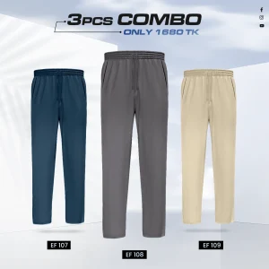 Premium Cotton Trouser- Combo of 3- (Navy Blue, Dark Gray & Cream) - EF107/108/109