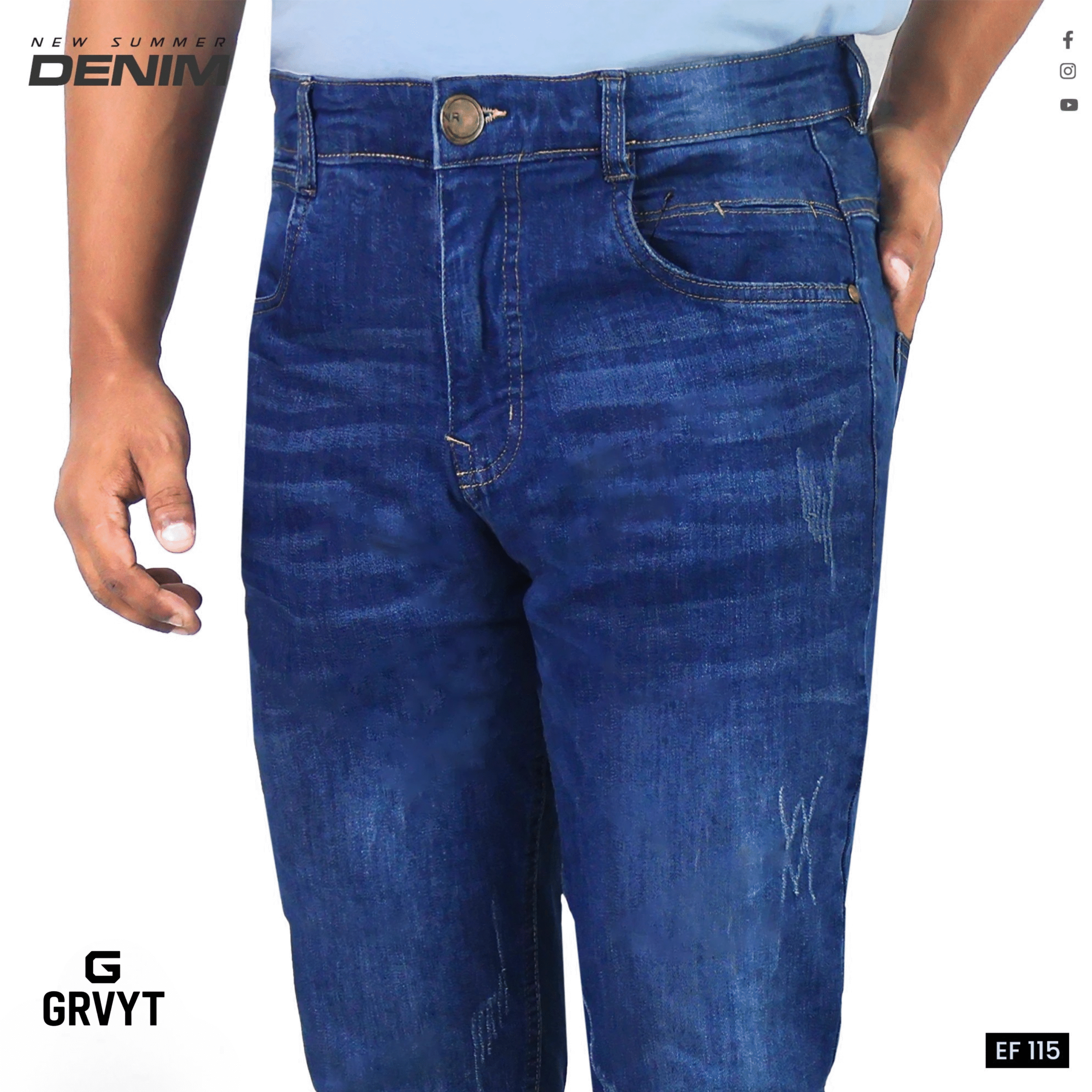 Premium Denim Jeans Pant - (Deep Blue) - EF-115